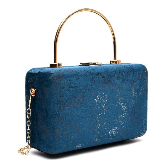 Elegant Boxy Printed Velvet Wood Box Clutch Bags