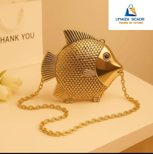 Fin & Shine Mini Golden Fish Cross Body Metal Pouch/Clutch Bags