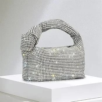 Mid Night Glam Rhinestone Knot Handle Sparkle Evening Bag
