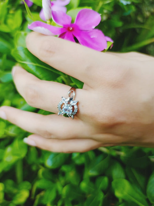 Elegant Celestial Bloom Silver Plated Ring Jewelry (Adjustable)