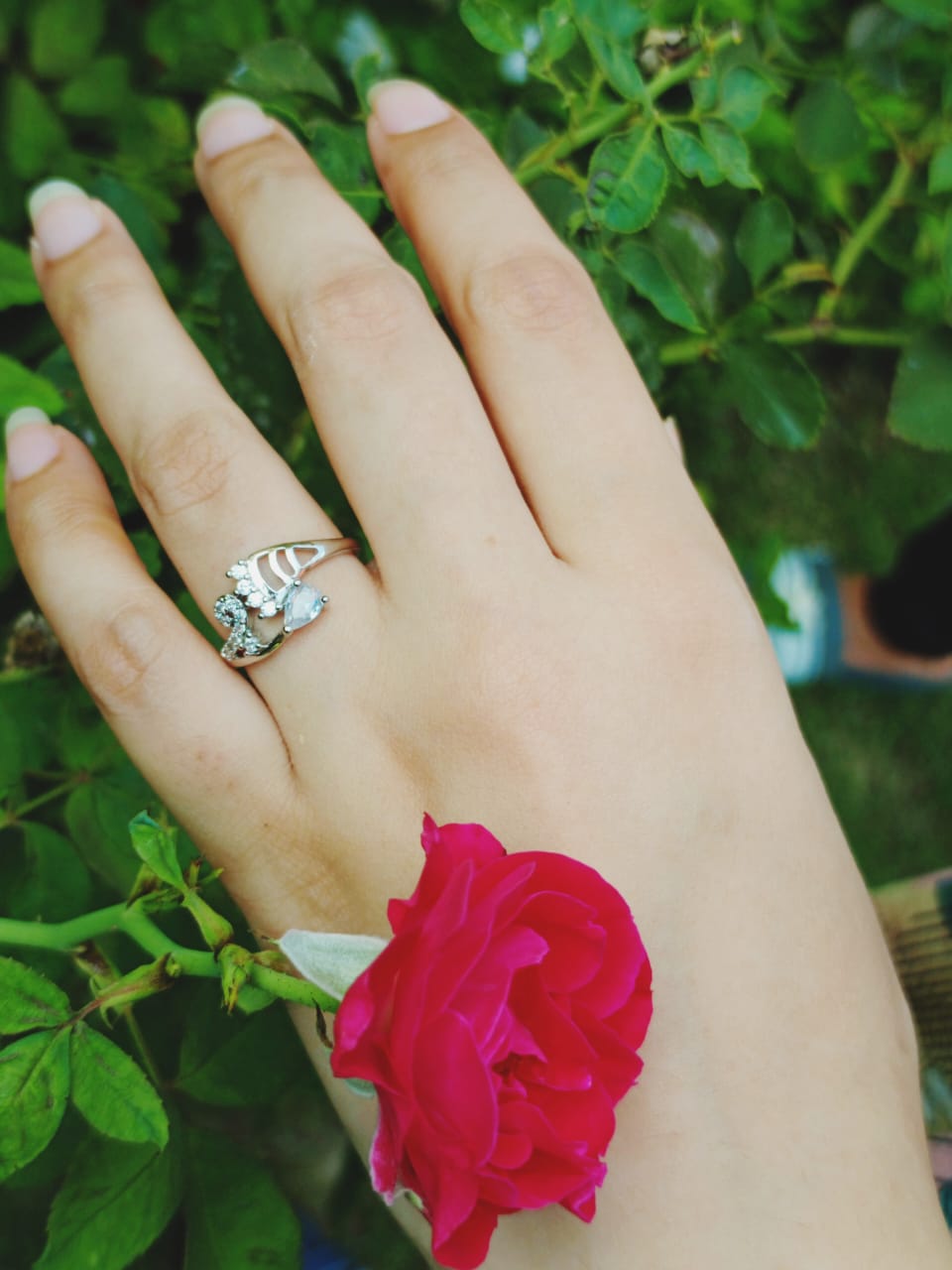 Elegant Moonlit Petals Silver Plated Ring Jewelry (Adjustable)
