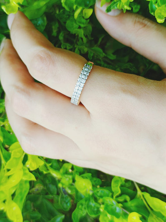 Gold Plated Sparkle Double Row Zircon Ring Jewelry