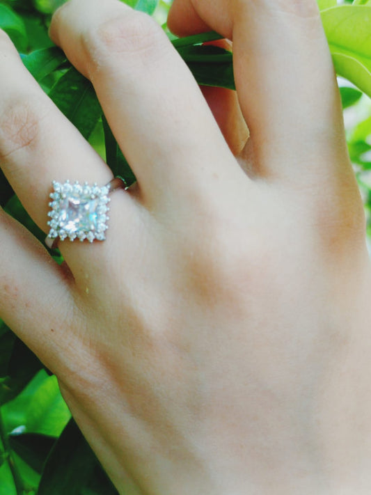 Silver Plated Regal Square Halo Ring Jewelry (Adjustable)