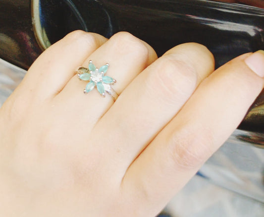 Mint Petal FlowerSilver Plated Ring Jewelry (Adjustable)
