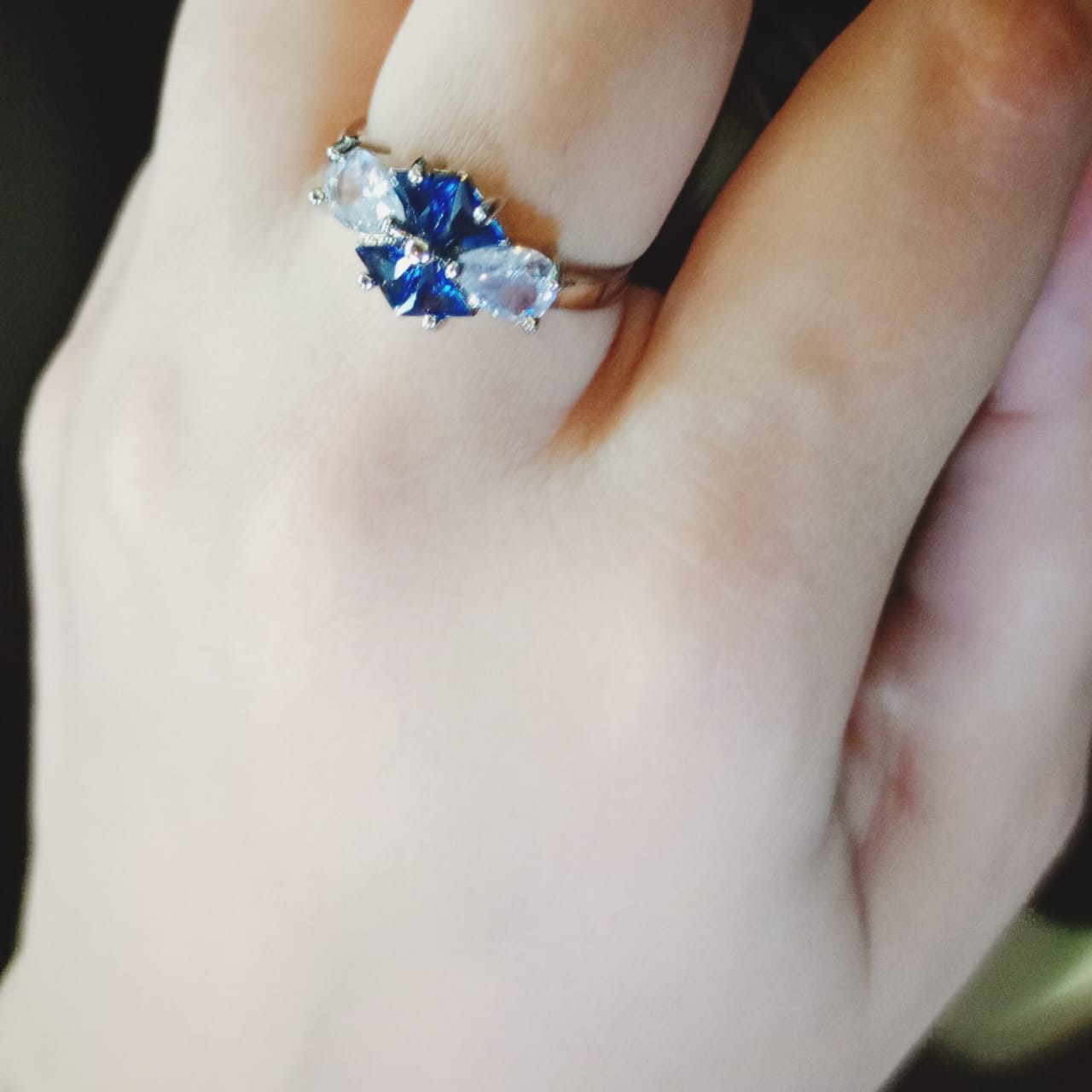 Royal Blue Glimmer Silver Plated Ring Jewelry (Adjustable)