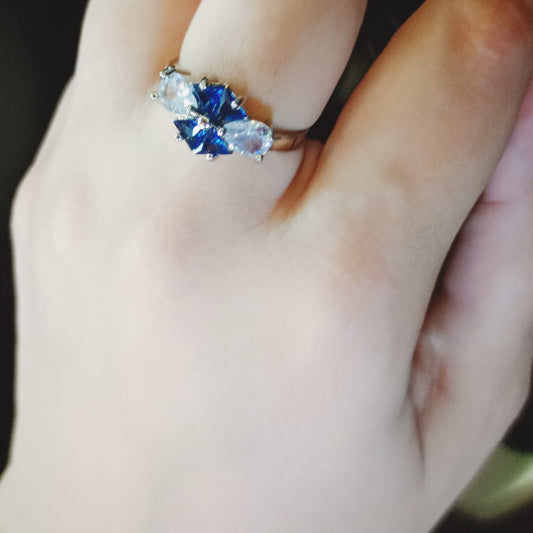 Royal Blue Glimmer Silver Plated Ring Jewelry (Adjustable)