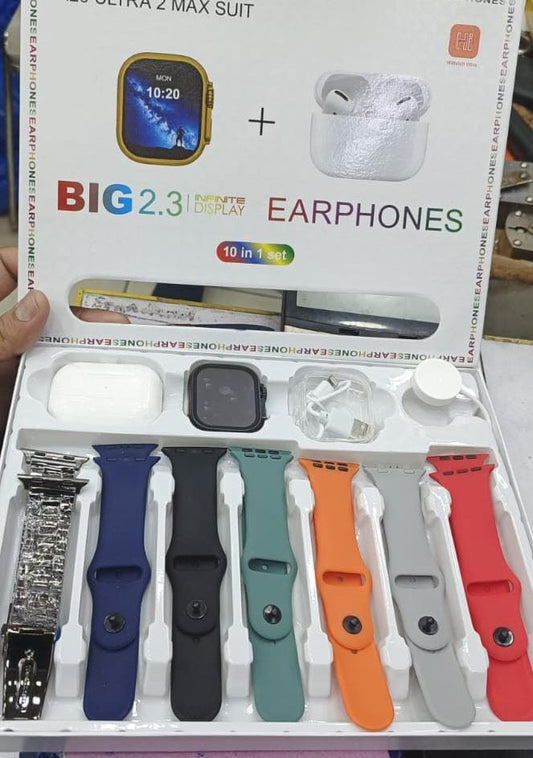 I20 Ultra 2 Max Suit Smart Watch With AirPods 10 In 1 Set Accessories