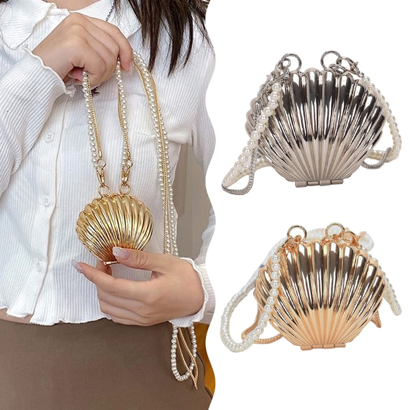 Trendy Pearl Chain Shell Bag / Clutch