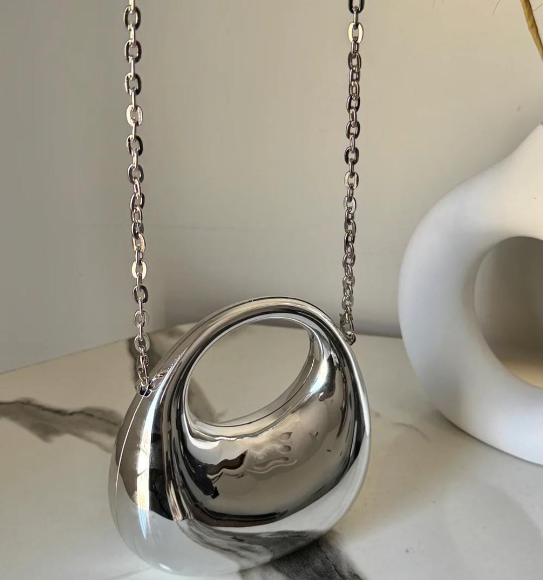 Viral Metallic Clutch with Chain - Mini Silver bag
