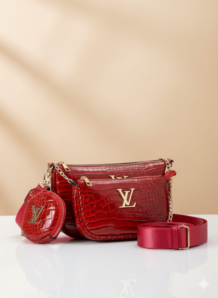 Glossy Croc Luxe 3-Piece Combo Bag