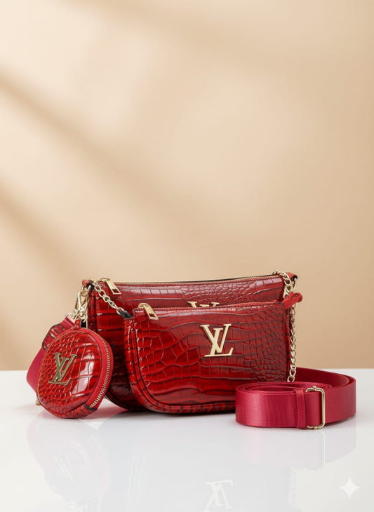 Glossy Croc Luxe 3-Piece Combo Bag