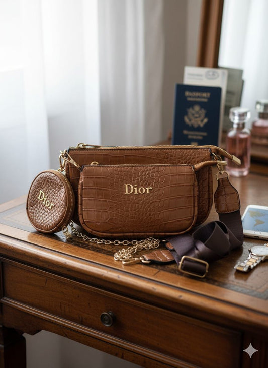 Glossy Croc Luxe 3-Piece Combo Bag