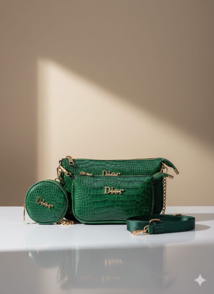 Glossy Croc Luxe 3-Piece Combo Bag