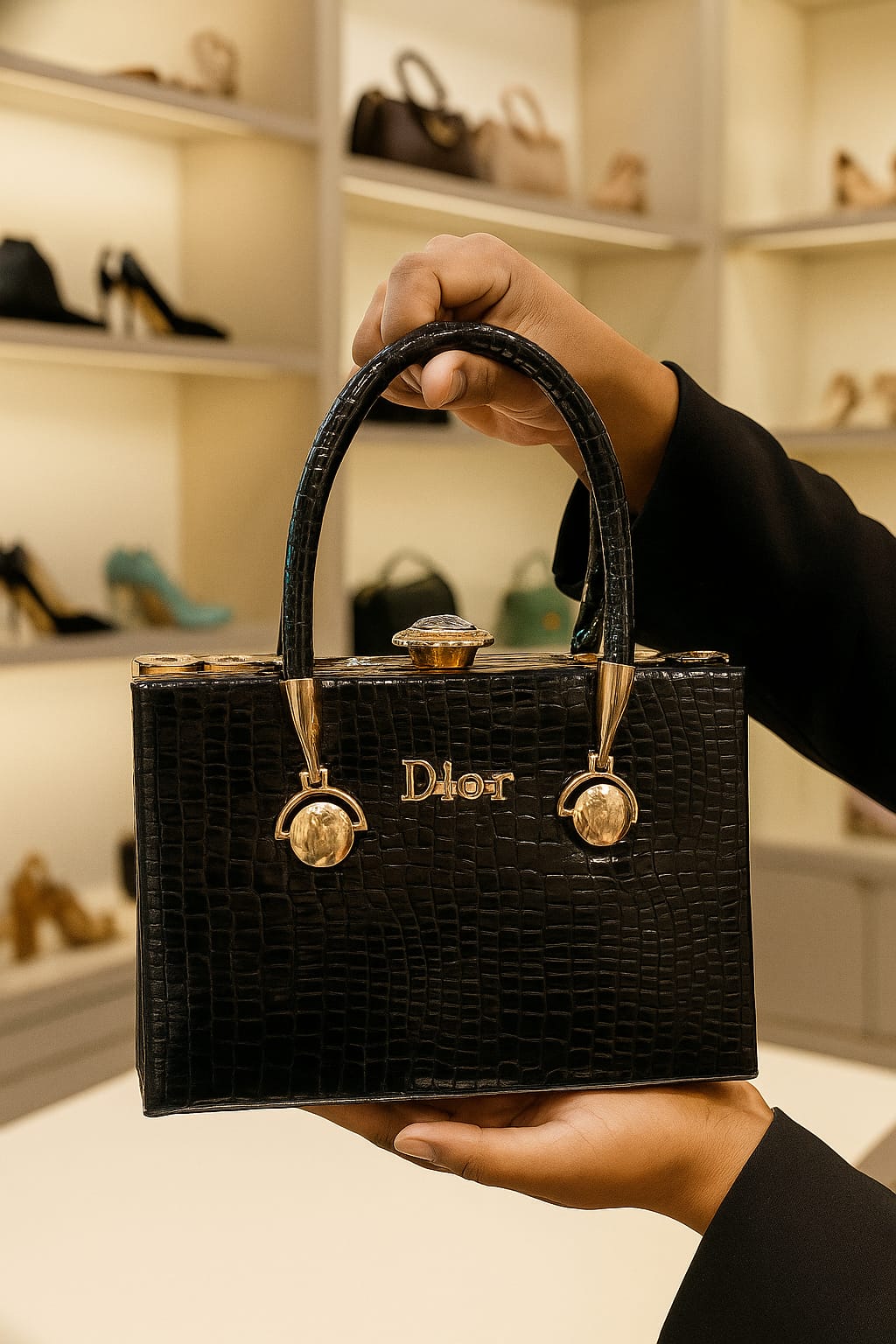 Croc-Embossed Boxed Shape Hand Bags