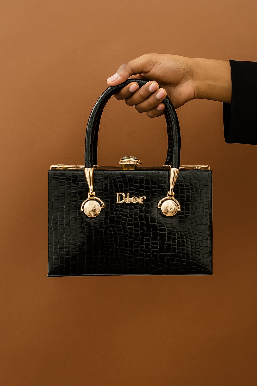 Croc-Embossed Boxed Shape Hand Bags