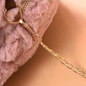 Soft Rabbit Fur Sling Backpack With Metal Chain Bag