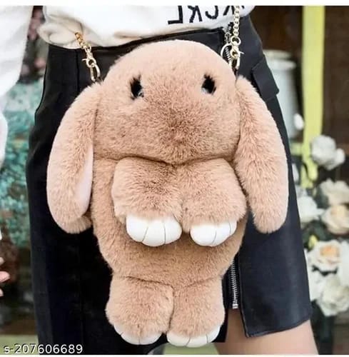 Soft Rabbit Fur Sling Backpack With Metal Chain Bag