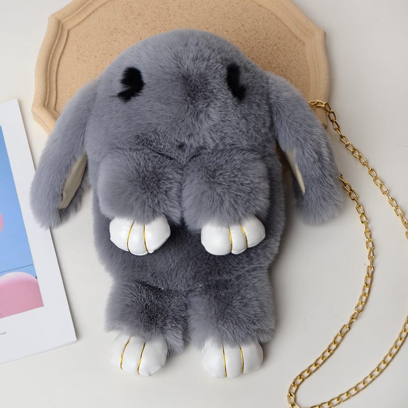 Soft Rabbit Fur Sling Backpack With Metal Chain Bag