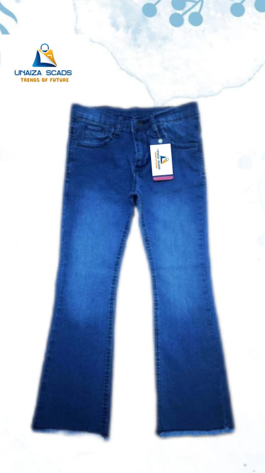 Girls Bell Bottom Mid Blue Jeans