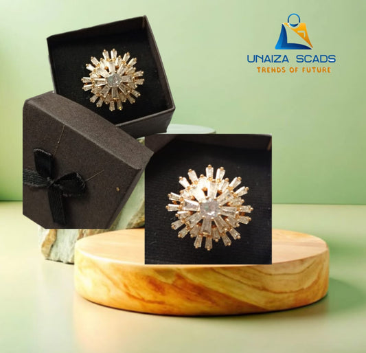 Luxury Gold Plated Zircon Embellished Flower Ring Jewelry