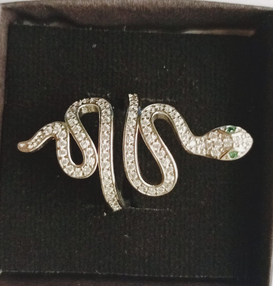 Luxury Silver Platted Snake Ring With Zircon Embellished Jewelry