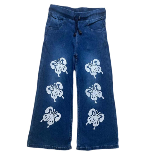 Butterfly Printed Girls Flapper Jeans – Dark Blue