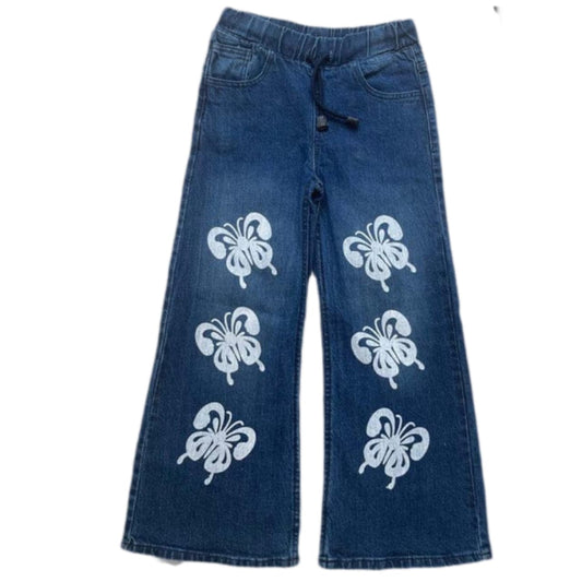 Butterfly Printed Girls Flapper Jeans – Medium Blue