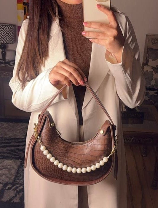 Leather Croc-Chic Pearl Shoulder Bag (Free Shipment)