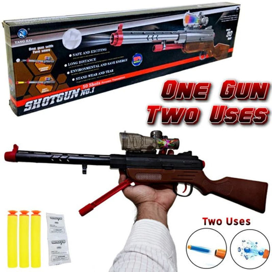 2 in 1 Manual Reload Shot Gun Darts Shooter and Bubble Shooter With Lights Toys