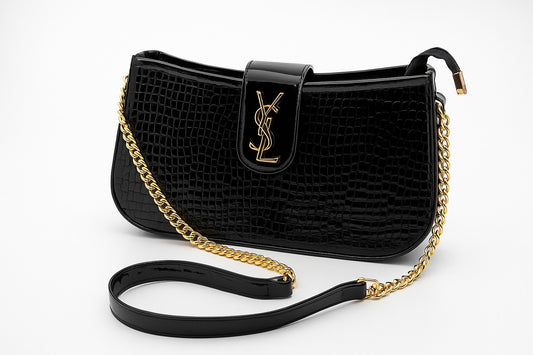 Elegant YSL Croc-Embossed Crossbody Bag