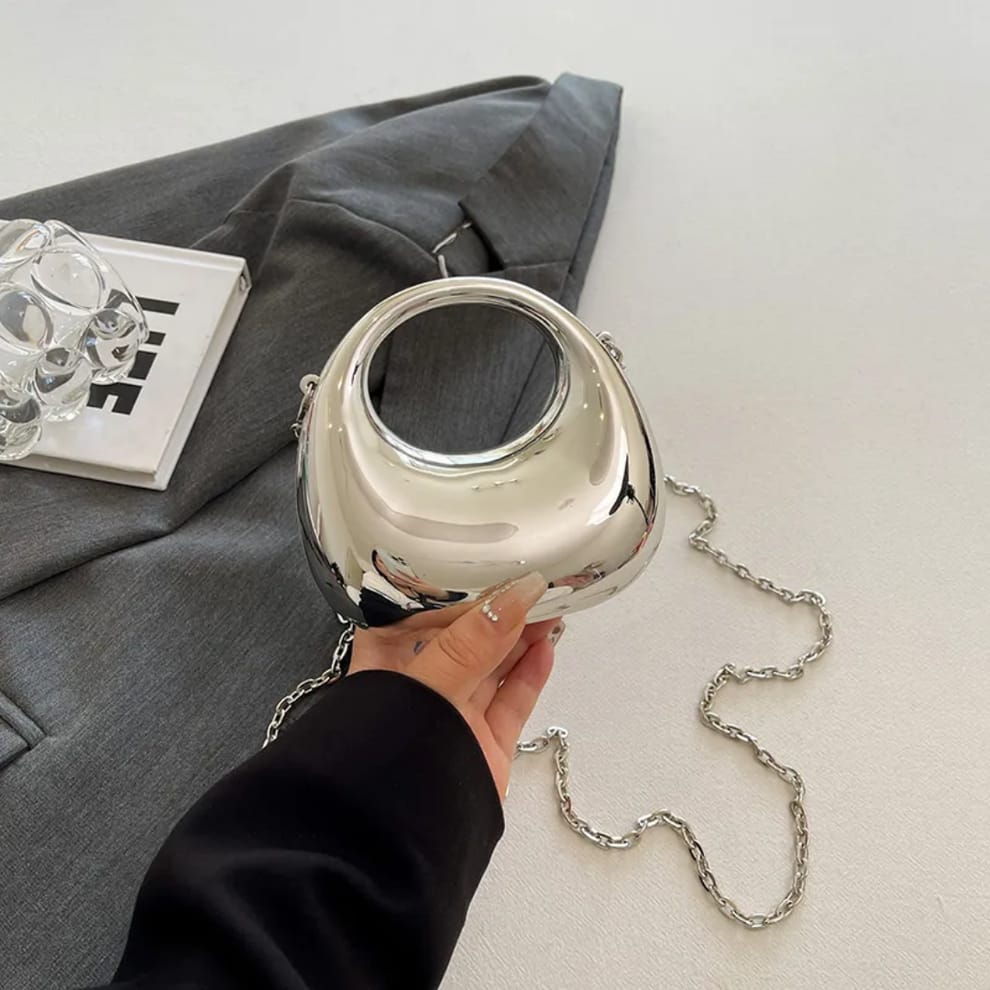 Viral Metallic Clutch with Chain - Mini Silver bag