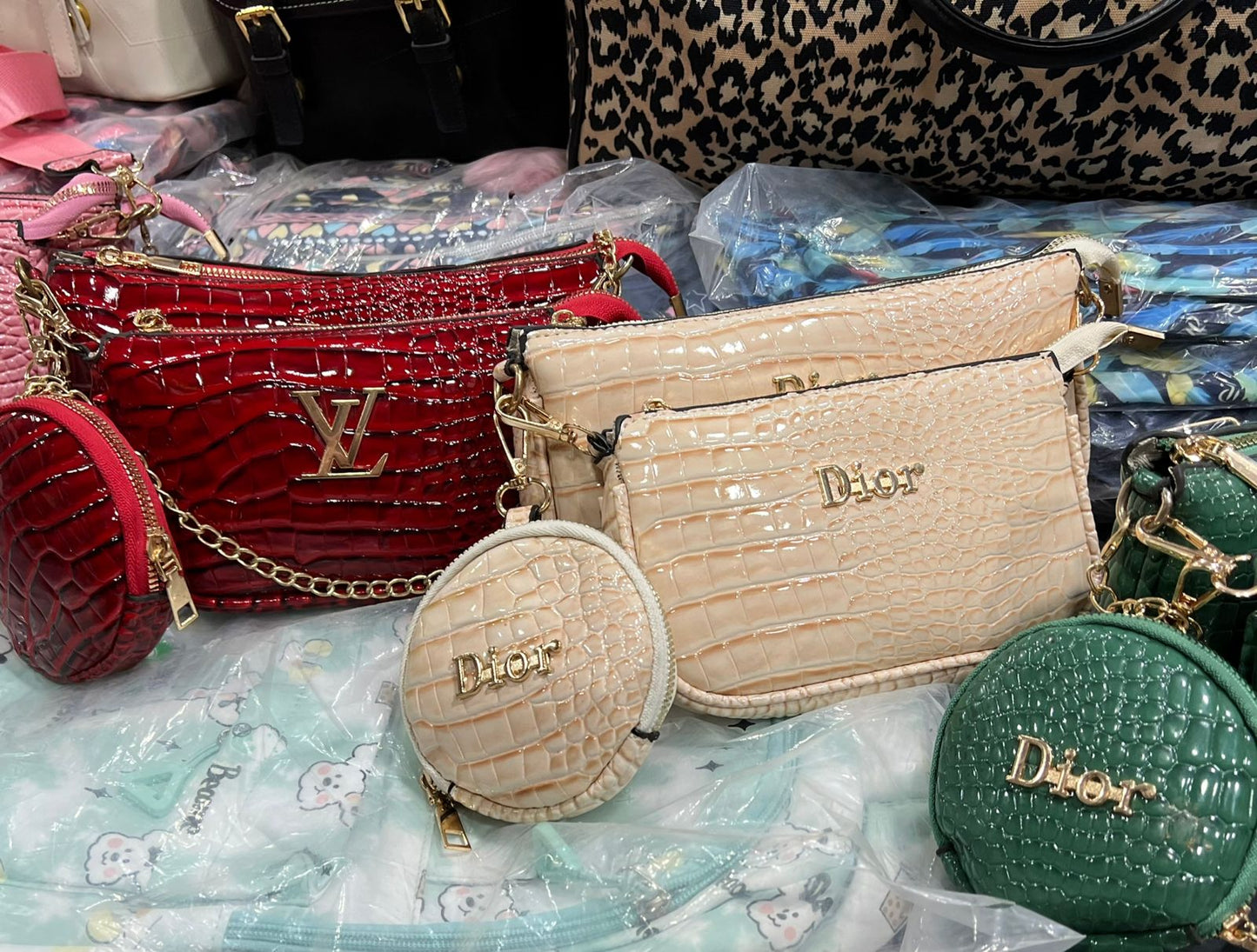 Glossy Croc Luxe 3-Piece Combo Bag