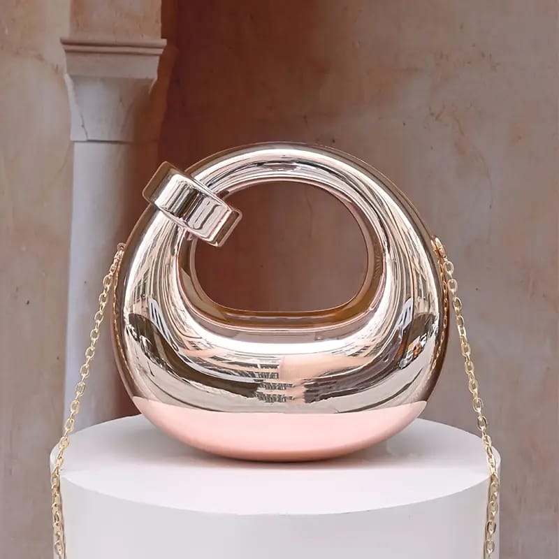 Viral Metallic Knot Clutch with Chain Bag
