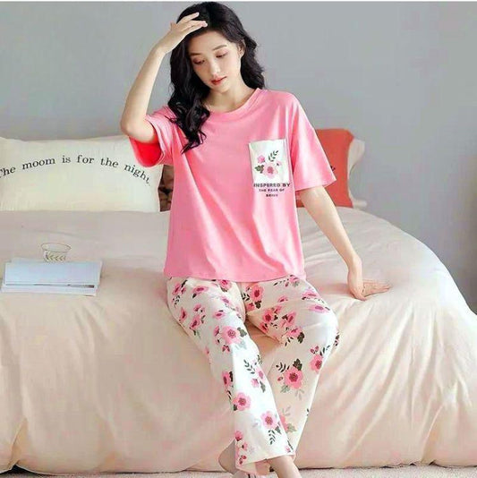 Ladies Stitched Cotton Jersey Printed Night Suit (Free Shipment)