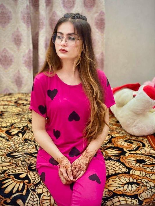 2 Pcs Ladies Stitched Cotton Jersey Printed Night Suit (Free Shipment)