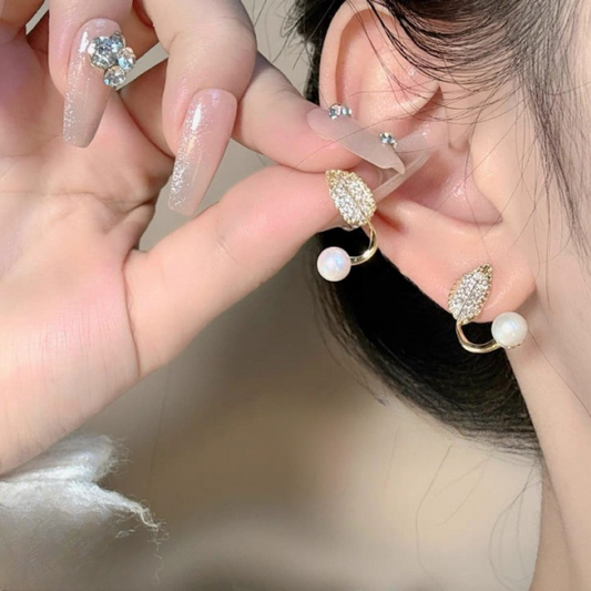 Beautiful Korean Leaf Pearl Earrings Jewelry