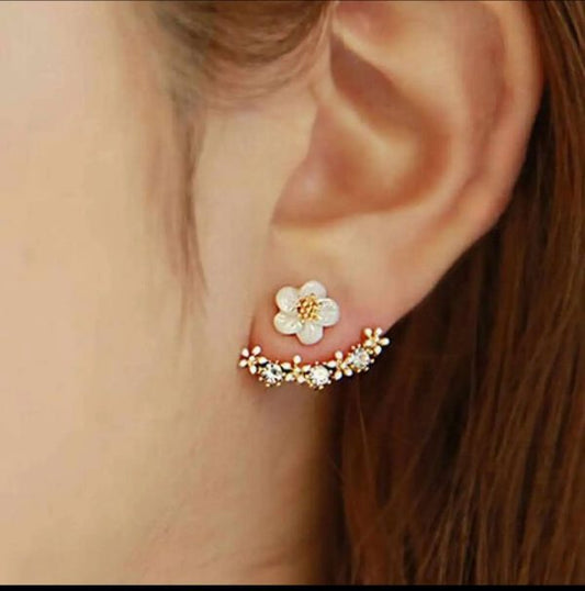 Daisy Back Hanging Flower Stud Earrings Jewelry