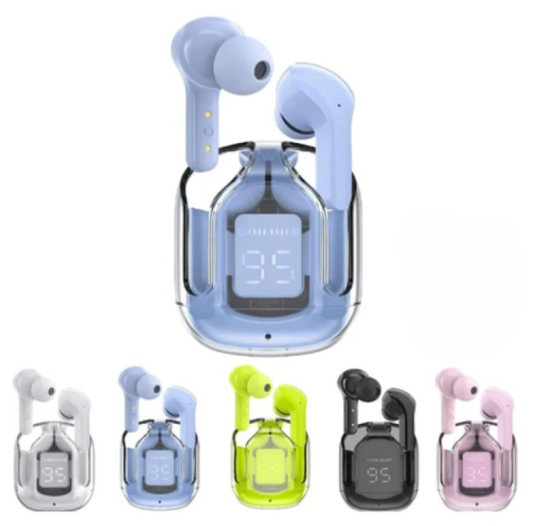 Wireless Bluetooth Earbuds With Crystal Transparent Case Type C Accessories (Free Shipment)
