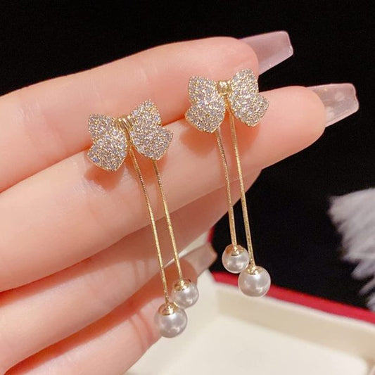 Elegant Bow Style Zircon Earrings Jewelry