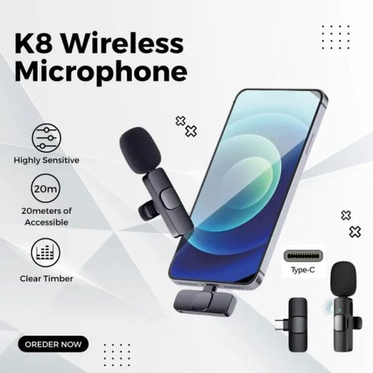 K8 Wireless Microphone With Type-C Connector – Noise-Cancelling Clip Accessories (Free Shipment)