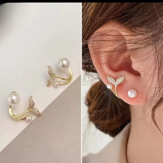 Korean Fishtail Style Earrings Trendy Simulated Pearl Jewelry