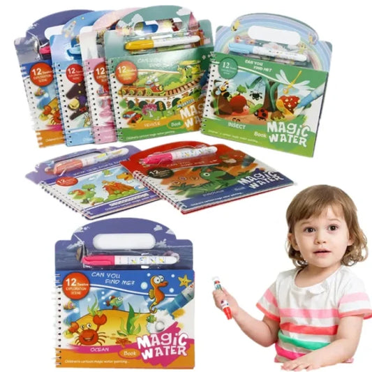 Reuse able  Magical Drawing Book With Pen, Water Reveal Activity Book Toys (Random Colors)