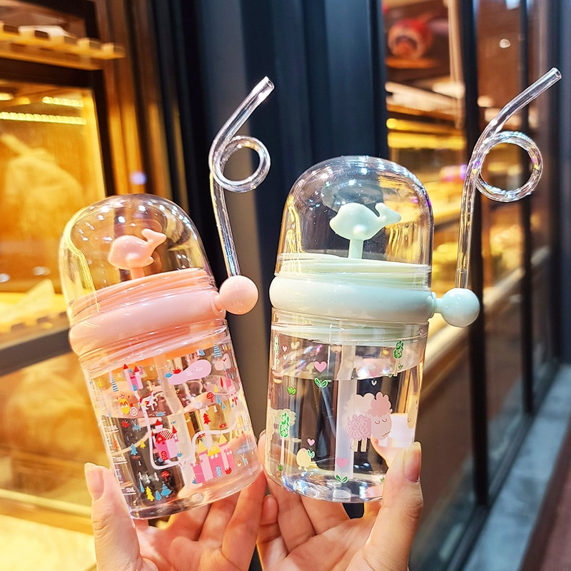 Cute Dolphin Water Bottle/Cup With Straw For Kids (Free Shipment)