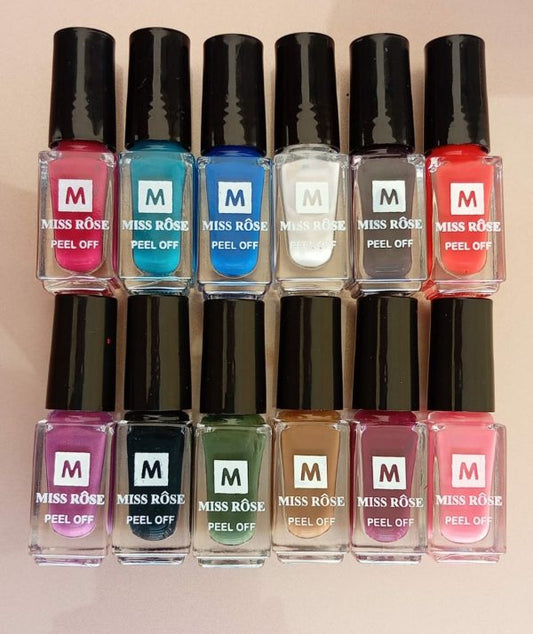 Miss Rose Peel Off Nail Polish Pack Of 12 Cosmetics (Free Shipment)