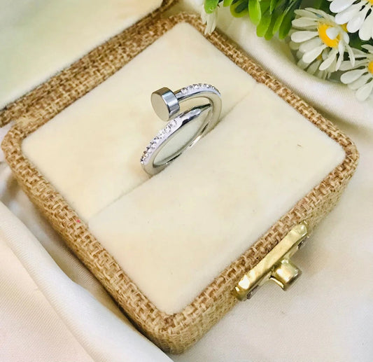 Nail Ring Silver With Zircons Jewelry