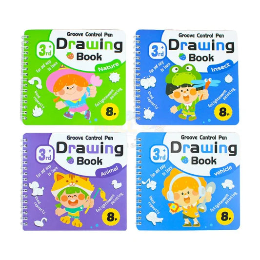 Magic 4 Pcs Reusable Groove Control Pen Drawing Books With Refills For Kids (Free Shipment)
