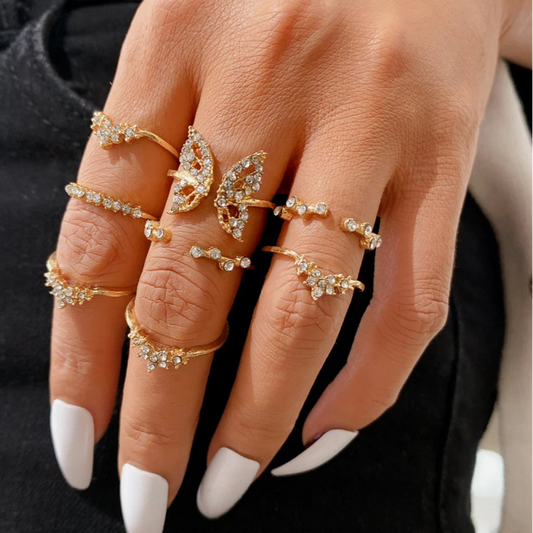 Butterfly Diamond Gold Rings Set Of 8 Jewelry