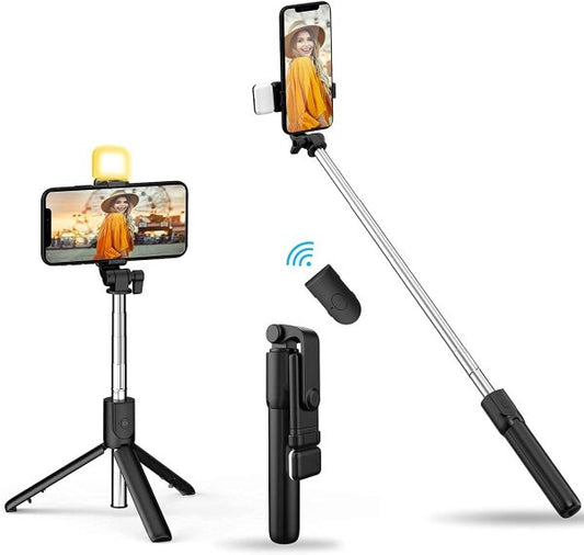 Tripod Selfie Stick With Wireless Remote Shutter Compatible With All Cell Phones – Selfie Stick With Light Accessories